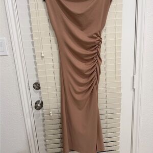 Elegant Ruched Tan Dress